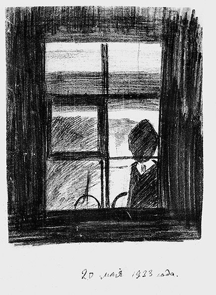 Автопортрет за окном. Рисунок Д. Хармса, 20 мая 1933 г.